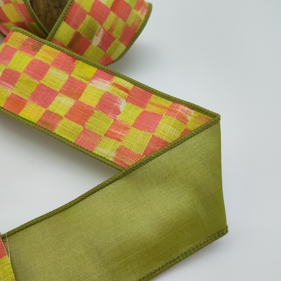 MACKENZIE-CHILDS Tulip Check Wired Ribbon 2" Two (2) Yards Retired - Picture 2 of 4